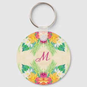 Porte-clés Hawaiin tropical fleur rose sable vert