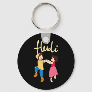 Porte-clés Heidi Et Peter Dansent Avec Logo Caricature Jaune 