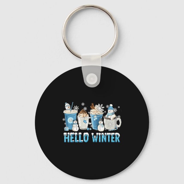 Porte-clés Hello Winter Sweet Cozy Coffee Lovers Snowman Chri (Recto)