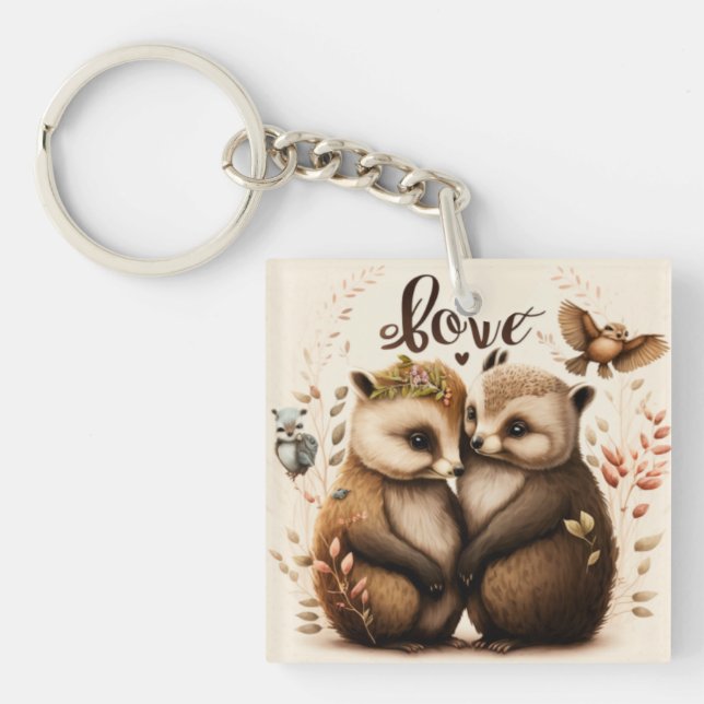 Porte-clés hérisson amoureux (Devant)