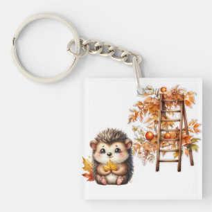 Porte-clés Hérisson mignon d'automne avec illustration d'éche
