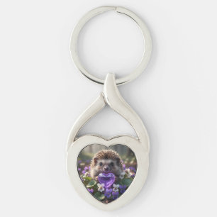 Porte-clés Hérisson mignon de février avec cœur d'améthyste
