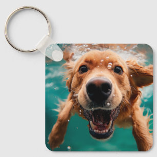 Porte-clés Heureux Golden Retriever Nageant Sous L'eau