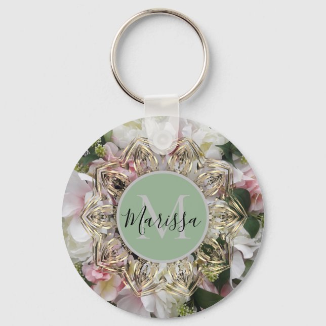 Porte-clés Hexagon or floral Mandala Monogramme (Recto)