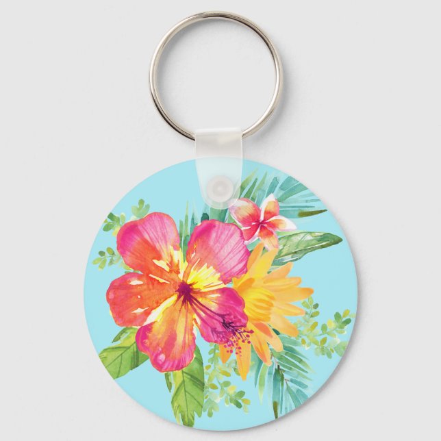Porte-clés Hibiscus floral hawaïen tropical (Recto)