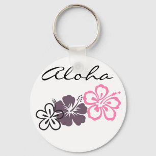 Porte-clés hibiscus gris et rose thème hawaïen