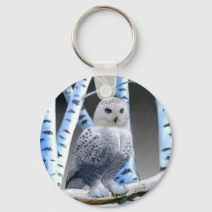 Porte-clés Hibou aux yeux bleus de neige