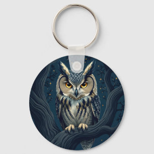 Porte-clés Hibou grand-duc la nuit