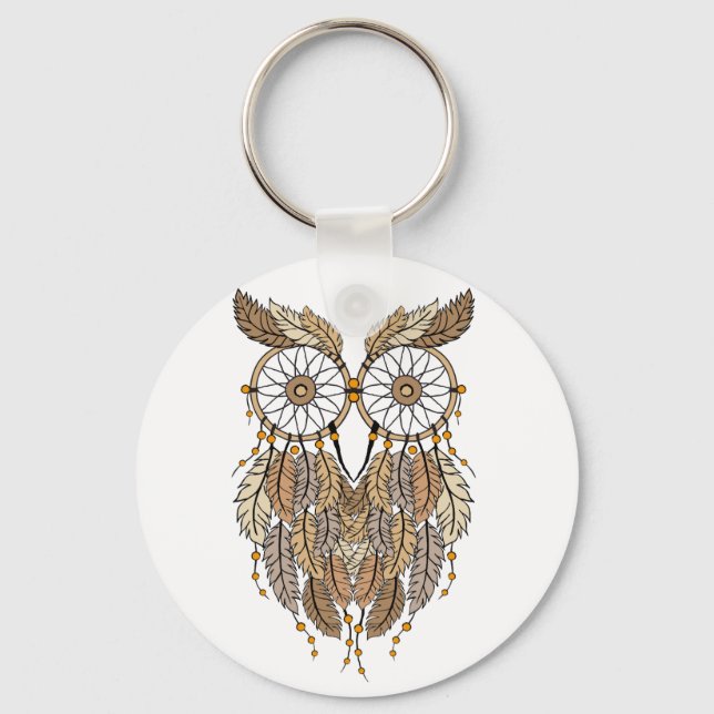 Porte-clés hibou rêveur, attrapeur de rêve tribal (Recto)