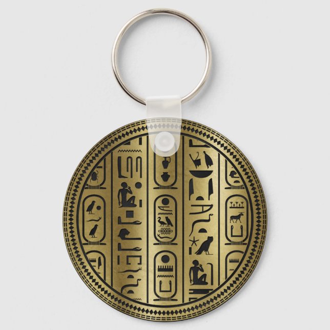 Porte-clés Hiéroglyphes noirs motif sur l'or antique (Recto)
