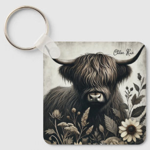 Porte-clés Highland Bull avec tournesol