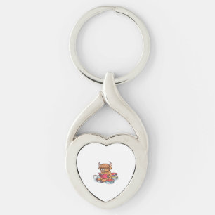 Porte-clés Highland Cattle Cow Lire les livres Boire Café Cla