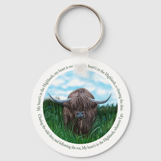 Porte-clés Highland Cow, My Heart's In The Highlands (Recto)
