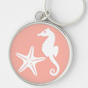 Porte-clés Hippocampe et étoiles de mer - Corail clair rose
