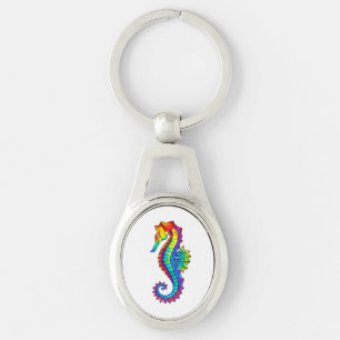 Porte-clés Hippocampe polygonal arc-en-ciel