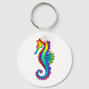 Porte-clés Hippocampe polygonal arc-en-ciel