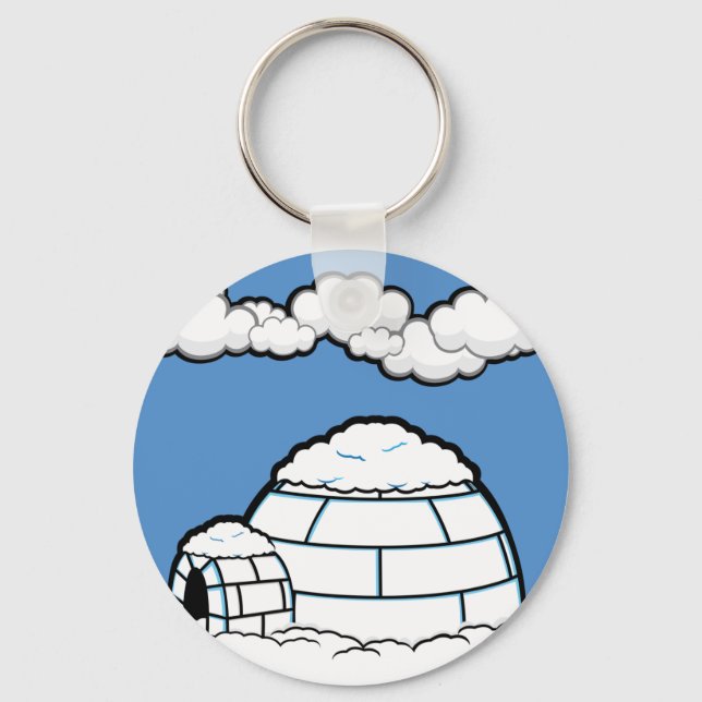 PORTE-CLÉS HIVER IGLOO NEIGE BLEU SKY WHITE CLOUDS CARTOON (Recto)