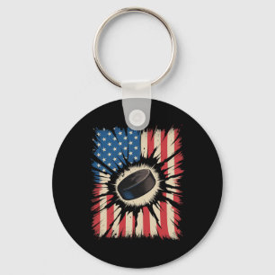 Porte-clés Hockey Patriotique 4 Juillet Drapeau Américain Vin