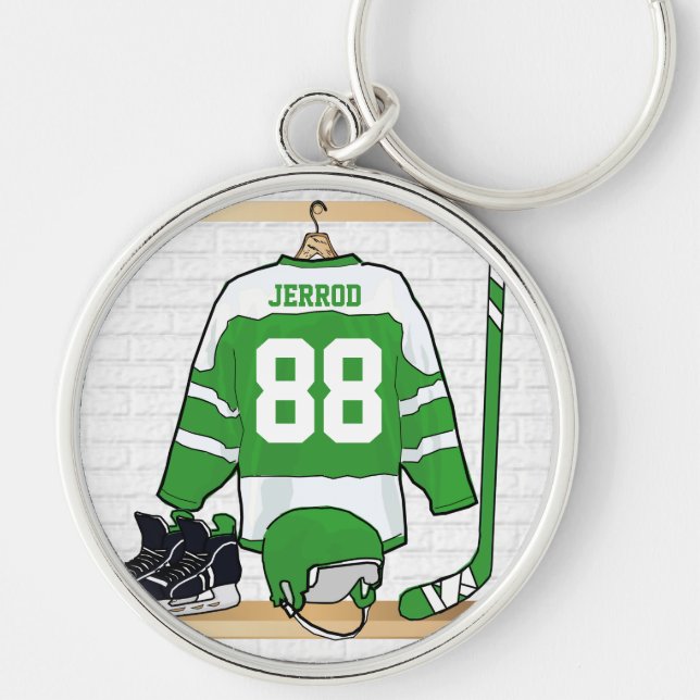 Porte-clés Hockey sur glace vert et blanc personnalisé Jersey (Devant)