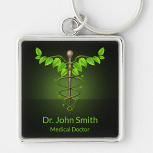 Porte-clés Holistic Alternative Medical Caduceus Green Leaves
