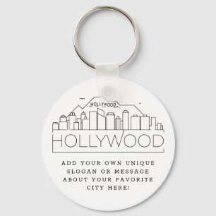 Porte-clés Hollywood, CA Stylized Skyline   Custom Slogan
