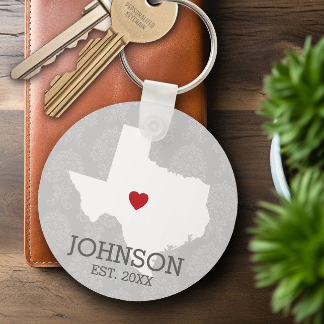Porte-clés Home State Map Art - Texas Heart (Personalized Keychain - Texas)