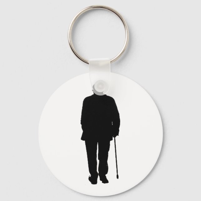 Porte-clés Homme âgé Marcher noir Silhouette dessin Art (Recto)
