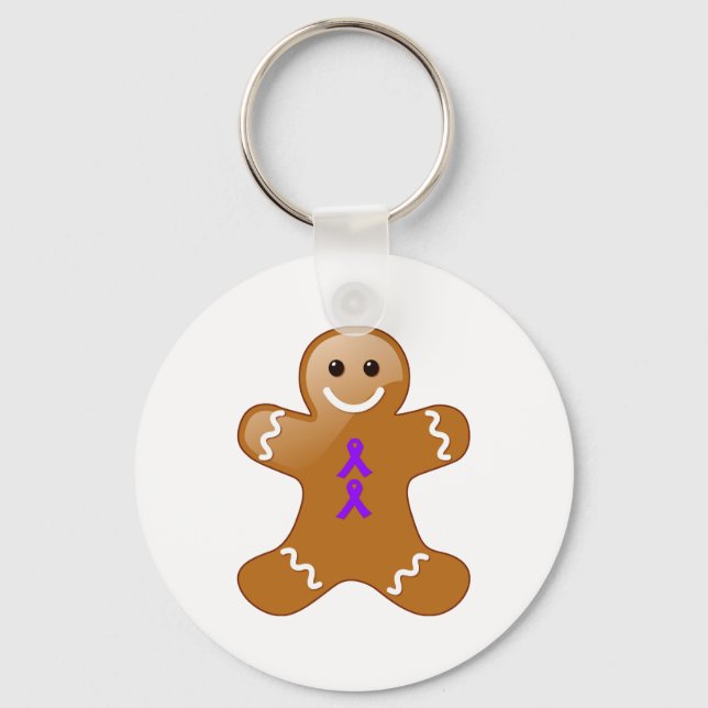 Porte-clés Homme en pain d'épices avec rubans violets (Recto)