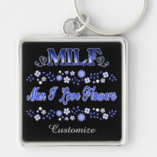 Porte-clés Homme I Love Flowers Blue Text