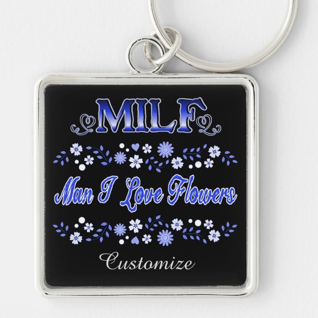 Porte-clés Homme I Love Flowers Blue Text (Devant)