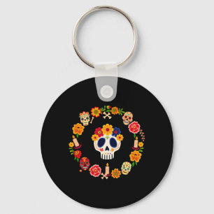 Porte-clés Hommes Dia-De-Los-Muertos Crâne de Sucre Mexicain