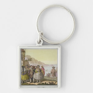 Porte-clés Hommes et femmes dans le costume élaboré, Chili,