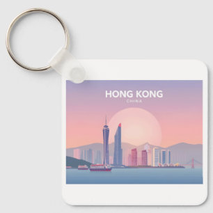 Porte-clés Hong Kong China Pastel Design de voyage