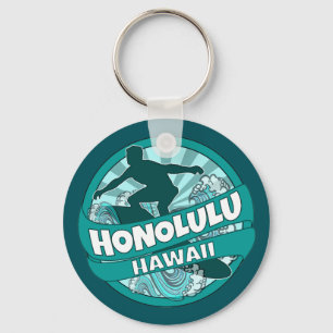 Porte-clés Honolulu Hawaii turquoise surfer logo porte - clé