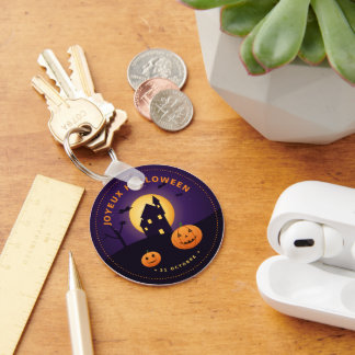 Porte-clés Horloge Murale Halloween Maison Hantée Citrouilles