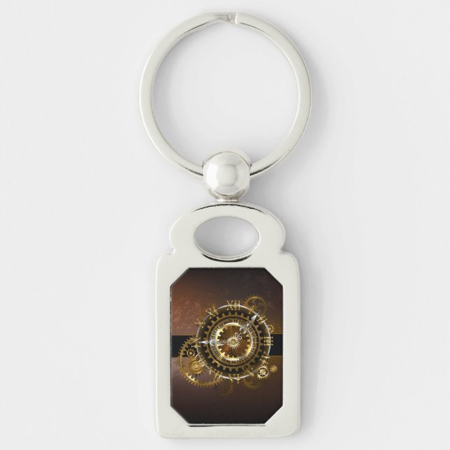 Porte-clés Horloge Steampunk avec des engrenages anciens (Devant)