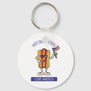 Porte-clés Hot Diggity Chien Juillet 4 Patriotique Bbq Patrio