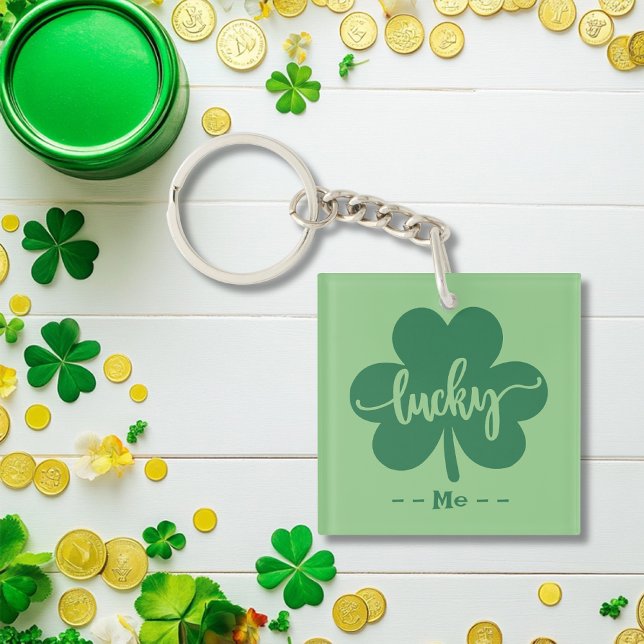 Porte-clés Housse vert Lucky Clover St Patrick Jour ronde (Custom Green Lucky Clover St. Patrick Day round Keychain)