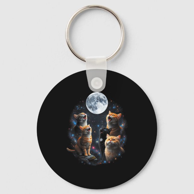 Porte-clés Howling Cats Full Moon Starry Sky Galaxy Cosmic An (Recto)