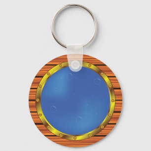 Porte-clés Hublot de navire nautique avec eau bleue