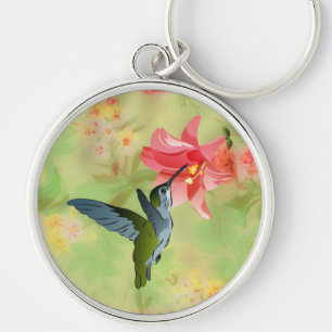 Porte-clés Hummingbird and Pink Lily on Floral