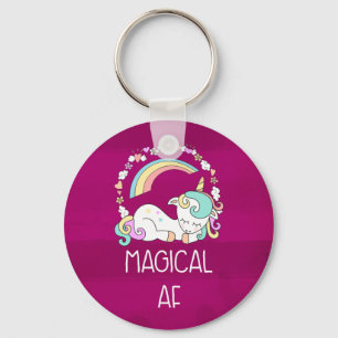 Porte-clés Humorous Unicorn Magical AF on Dark Red Pattern