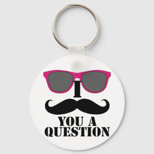 Porte-clés Humour moustache avec lunettes de soleil roses