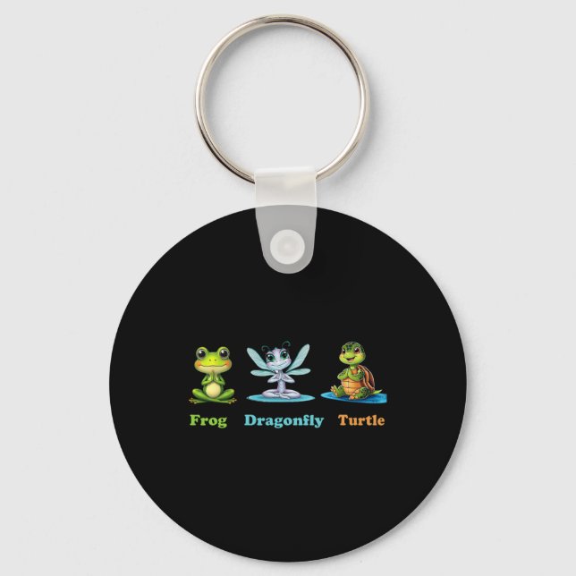 Porte-clés Humour politique subtil Grenouille libellule Yoga (Recto)
