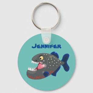 Porte-clés Hungry funny piranha cartoon illustration