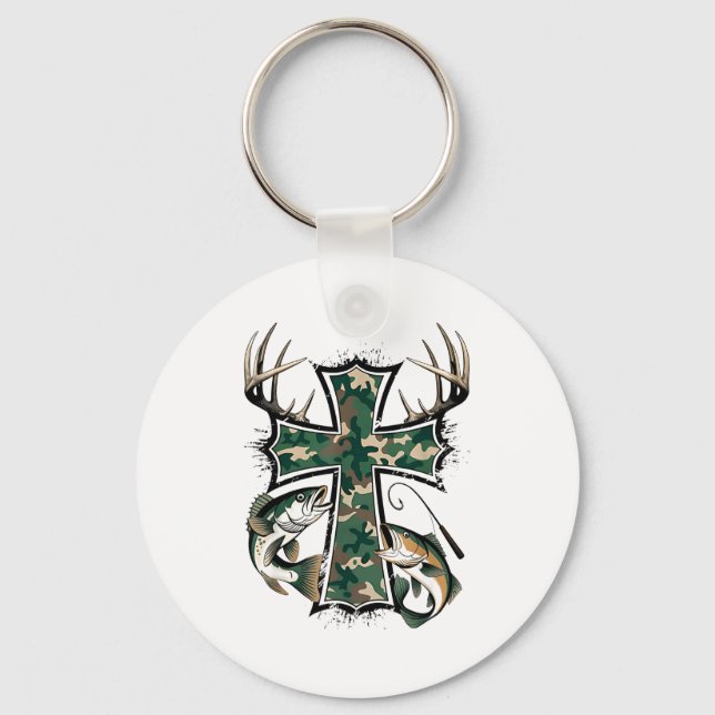 Porte-clés Hunting Fishing Faith - Christian Hunter Fisherman (Recto)