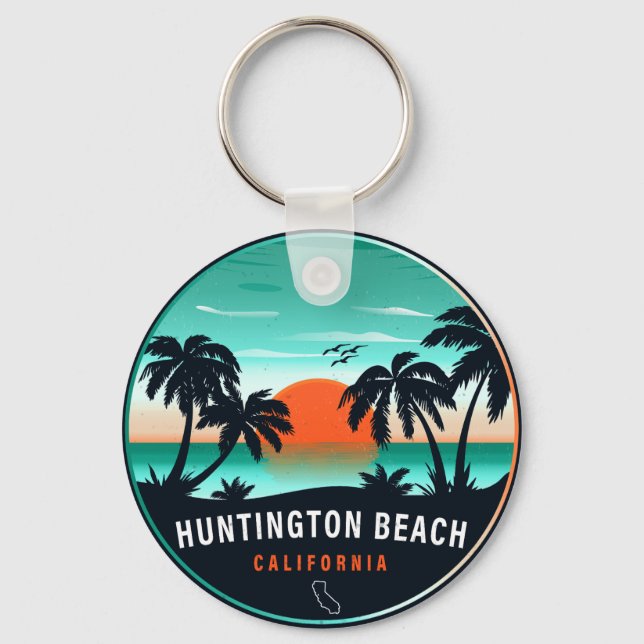 Porte-clés Huntington Beach California Retro Sunset Souvenirs (Recto)