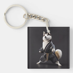 Porte-clés Husky Dog connaît Karate, Husky Dog Karate Player