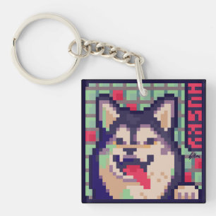 Porte-clés Husky, Pixel Art, pixel