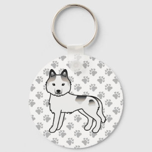 Porte-clés Husky sibérien piebalde gris dessin animé de chien